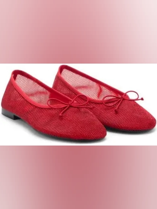 Mango Shoes - Mango Red Mesh Ballet Flats with Bow SZ 37/ US 6.5-7 NWT